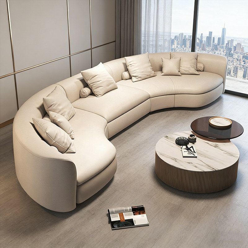 时增银河全青皮沙发头层牛皮飞天茅台米洛提半青皮弧形沙发新款