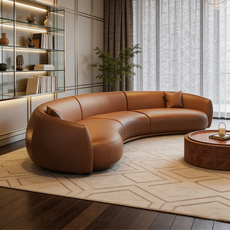 时增银河全青皮半青皮沙发头层牛皮飞天茅台米洛提半青皮弧形沙发