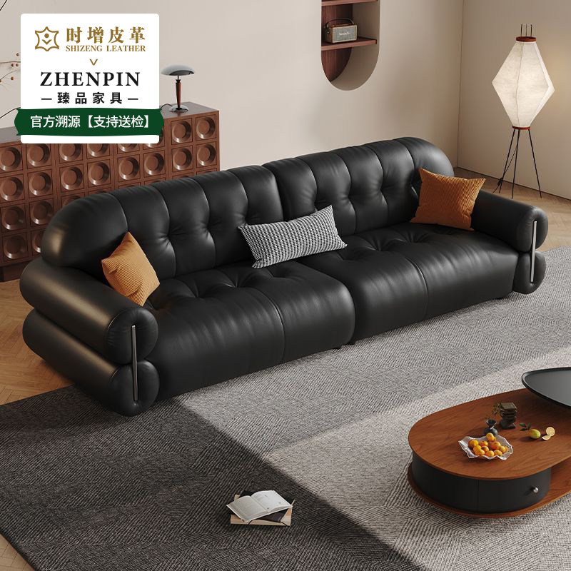 时增银河全青皮沙发头层牛皮飞天茅台米洛提半青皮意式极简沙发