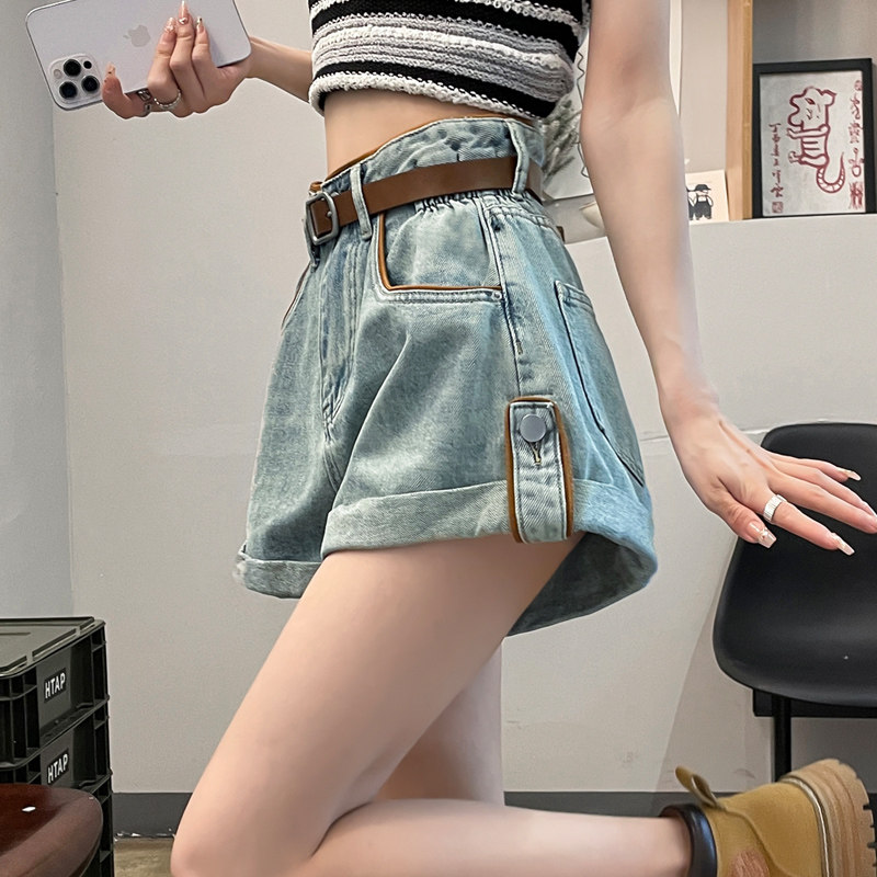 卷边牛仔短裤女装夏季薄款2025年显瘦高腰花苞女士a字工装热裤潮