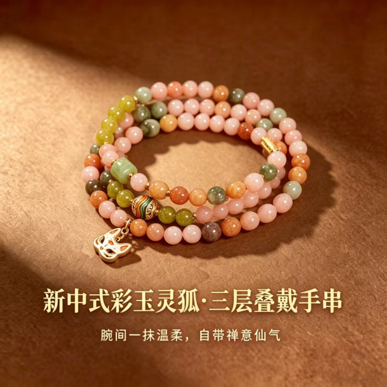 新中式玉石水晶狐狸面具手链女款轻奢小众精致2026年新款手串礼物