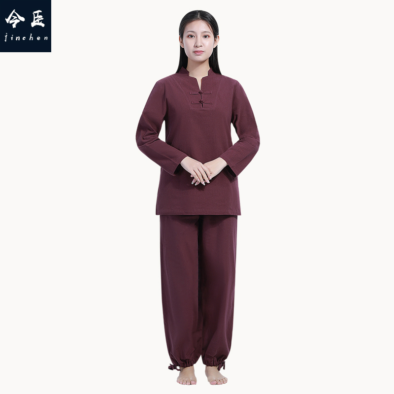 今臣禅修居士服水洗棉麻布瑜伽打坐修行服复古唐装套装男女同款