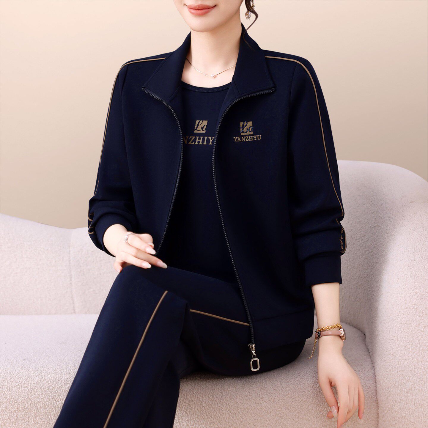 官方迈耐克斯春秋运动套装女2026新款时尚妈妈减龄显瘦立领跑步服