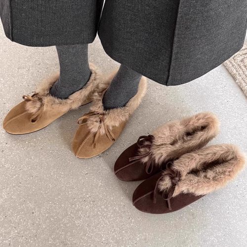 大码女鞋41到43宽胖脚冬季新款玛丽珍毛毛鞋子女平底加绒豆豆棉鞋