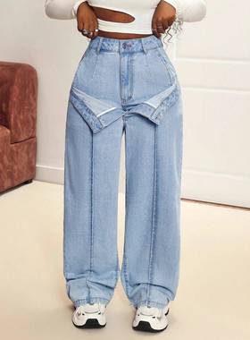 预售-15807#跨境欧美亚马逊外贸街头辣妹时尚女装个性牛仔长裤