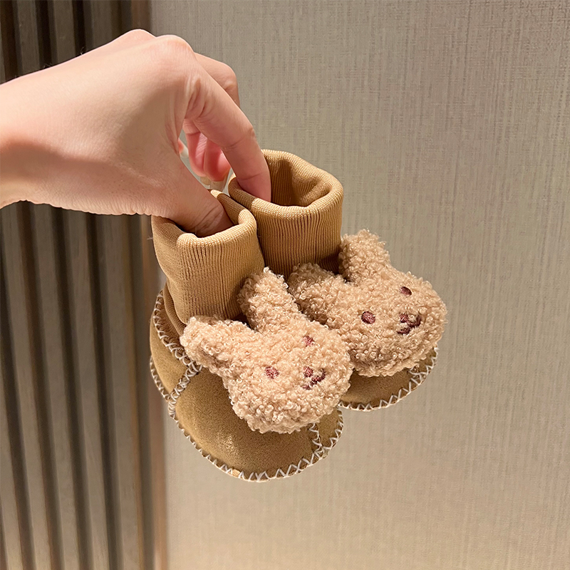 冬天加厚宝宝保暖一体鞋袜不掉