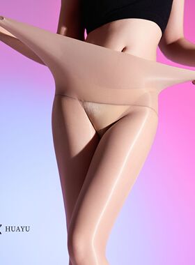 新版0D超薄200斤超大码jj套马油双层腰无缝丝袜油亮性感连裤男女