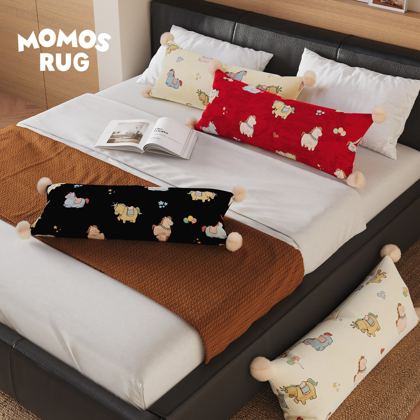 糯糯栗马沙发抱枕长款靠背垫办公室简约新年红色车载午睡垫靠枕