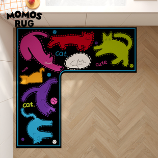 炸毛猫咪厨房拐角地垫家用耐脏硅藻泥吸水吸油防滑脚垫高级感定制