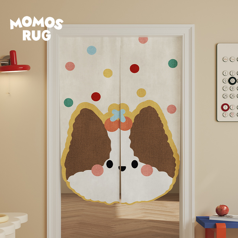 momosrug布丁狗狗梨门帘遮挡帘厨房防油烟半帘卧室免打孔隔断帘子