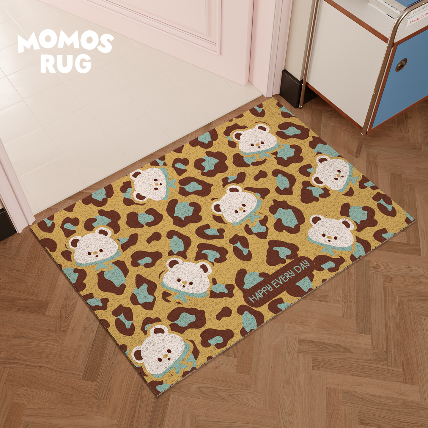 豹纹兔熊丝圈入户门地垫家用耐磨防滑进门门口脚垫可定制氛围感