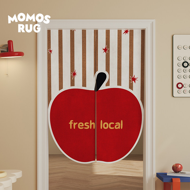 momosrug苹果点点梨门帘遮挡帘厨房防油烟半帘卧室免打孔隔断帘子