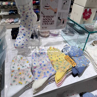 现货小花花玻璃丝~靴下屋25春夏款宽边玻璃丝短袜tabio日本正品购