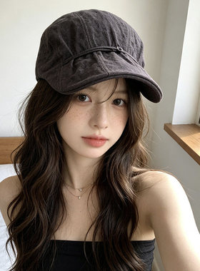 设计师款个性系带亚麻老爹帽女小