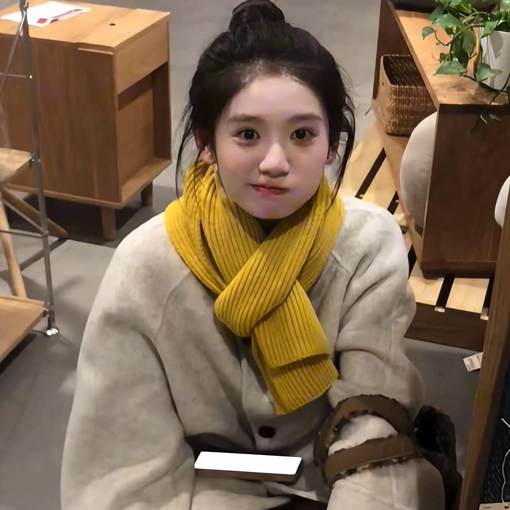 显白姜黄色针织围巾女韩版百搭