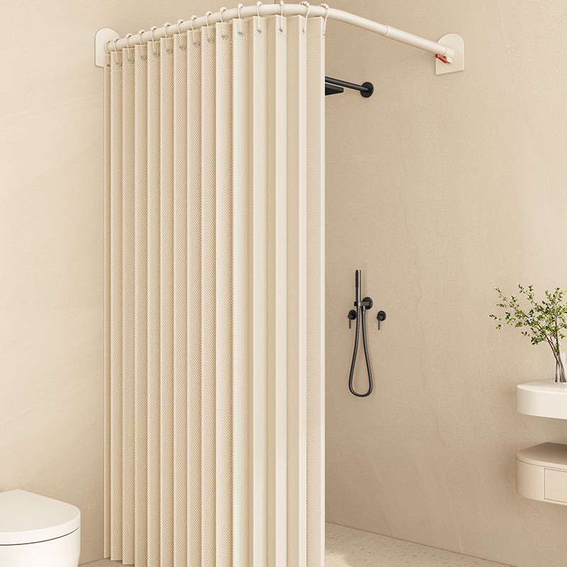 卫生间浴室浴帘免打孔淋浴隔断挡水帘隐形折叠弧形杆干湿分离磁吸