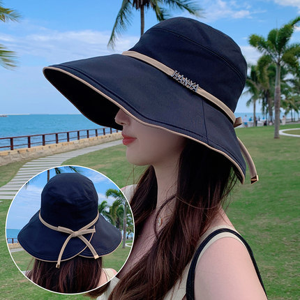 网红款渔夫帽女夏天高颜值防晒遮阳帽日系洋气大帽檐瘦脸太阳帽子