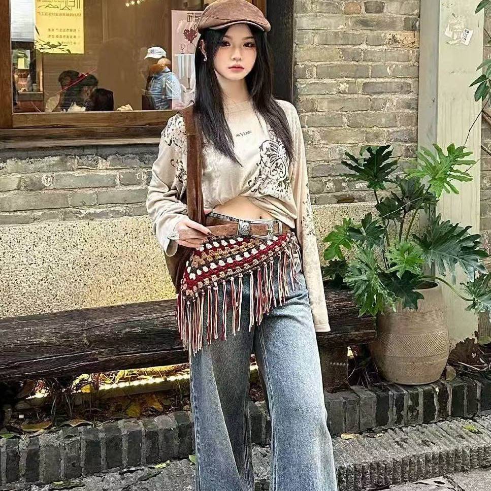 编织腰带女三角巾流苏屁帘叠穿宽