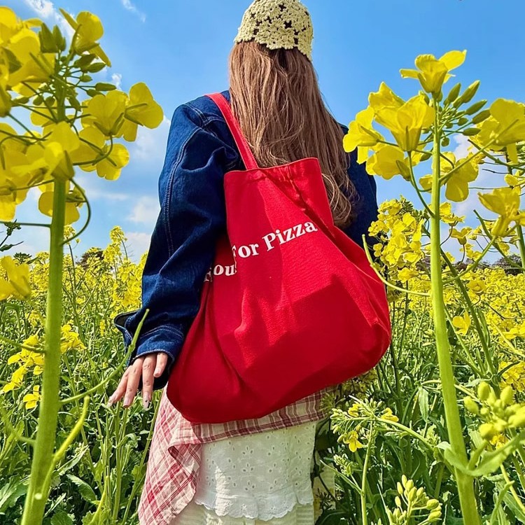 韩系大容量红色帆布单肩包女简约