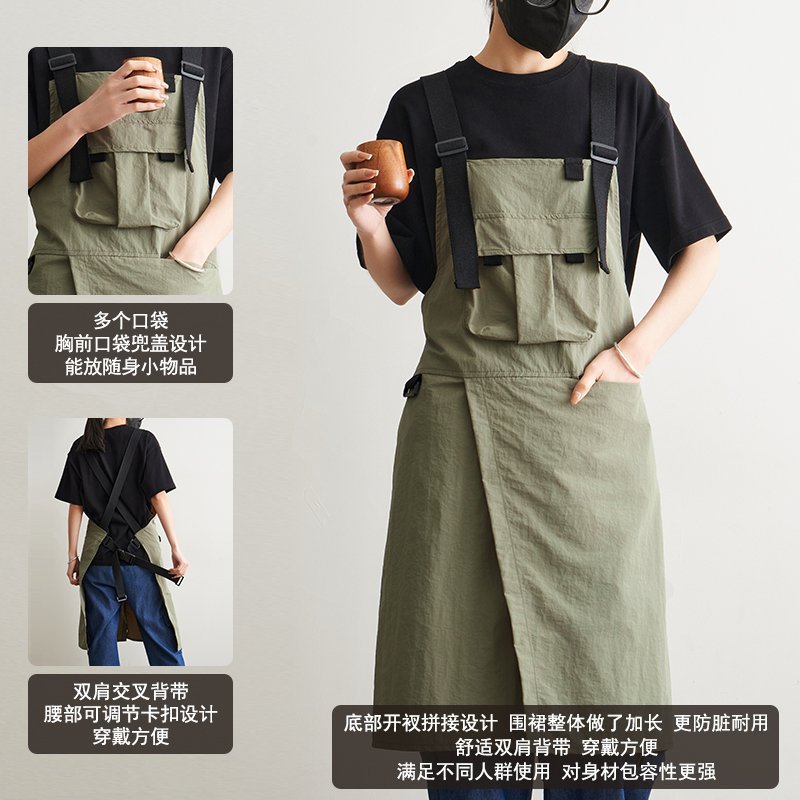 围裙女韩版时尚咖啡师奶茶店理发店美甲餐厅工作服羽绒服休闲工装
