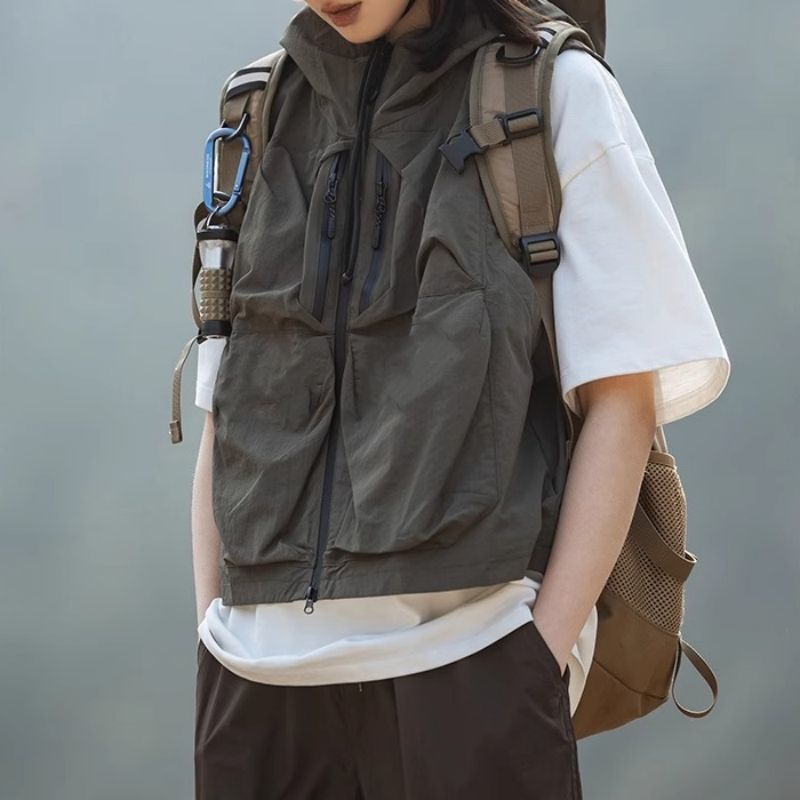 美式户外连帽马甲男女同款机能