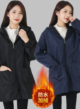 冬天加绒罩衣工作服防水罩衣加绒男女加厚防污防油厨房围裙长袖
