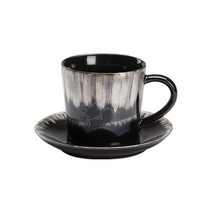 复古咖啡杯乌金釉鎏银碟套装家用办公室男士陶瓷水杯整套送礼