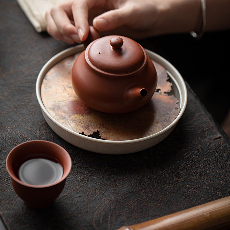 紫砂朱泥紫砂壶扁峰壶石瓢过滤小泡茶壶陶瓷功夫茶具防古壶入门级