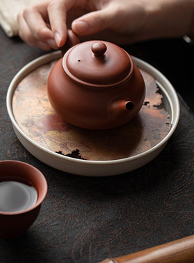 紫砂朱泥紫砂壶扁峰壶石瓢过滤小泡茶壶陶瓷功夫茶具防古壶入门级