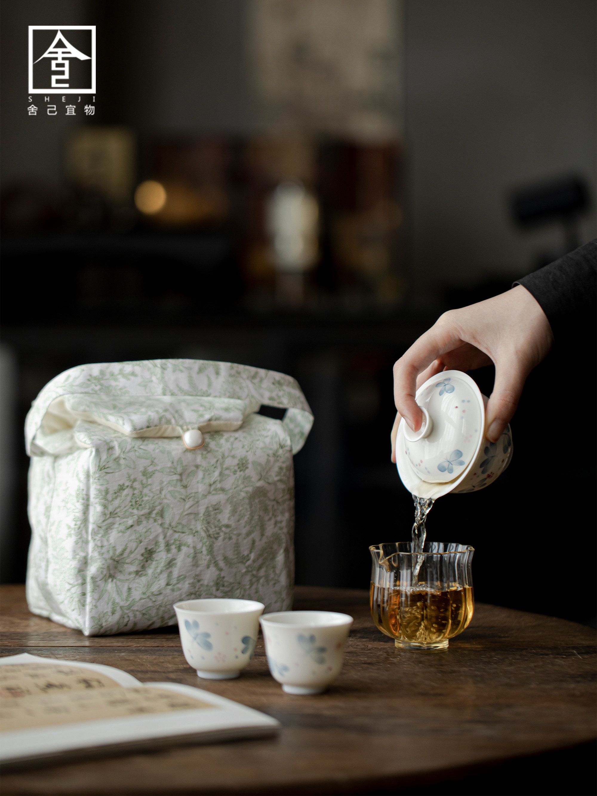 釉下彩色手绘蝴蝶罩碗茶杯套装功夫茶套装纯手工茶碗非热茶包