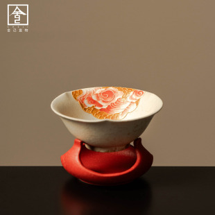 新中式手工茶滤家用火石红丹焰龙纹茶漏套装茶叶过滤器茶具零配件