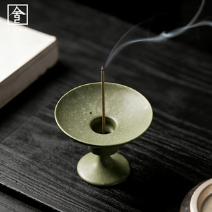 中式复古小圆香插家用洒金绿禅意香炉轻奢香薰炉香插座香道线香盘