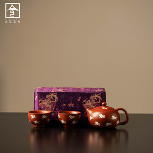 朱泥紫砂壶新款创意马到成功西施壶户外旅行茶具便携收纳布包套装