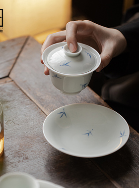 手绘竹韵暮春壶承水果糕点零食茶点盘中式精致下午茶点心盘干果盘