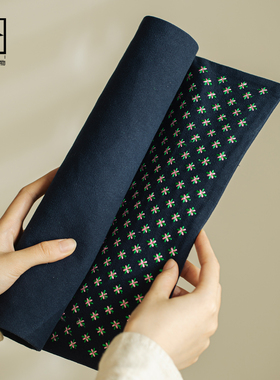 香云纱手工缝制碎花四方茶席藏蓝色麻布茶巾干泡茶席抹布杯垫子