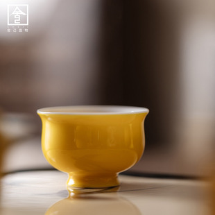 中式陶瓷主人杯家用秋叶黄喝茶杯高档泡茶杯子品茗杯高端功夫茶具