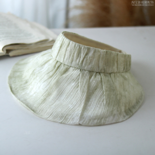 优雅防晒褶皱空顶帽女士夏季大帽檐轻盈可折叠复古遮阳帽显脸小