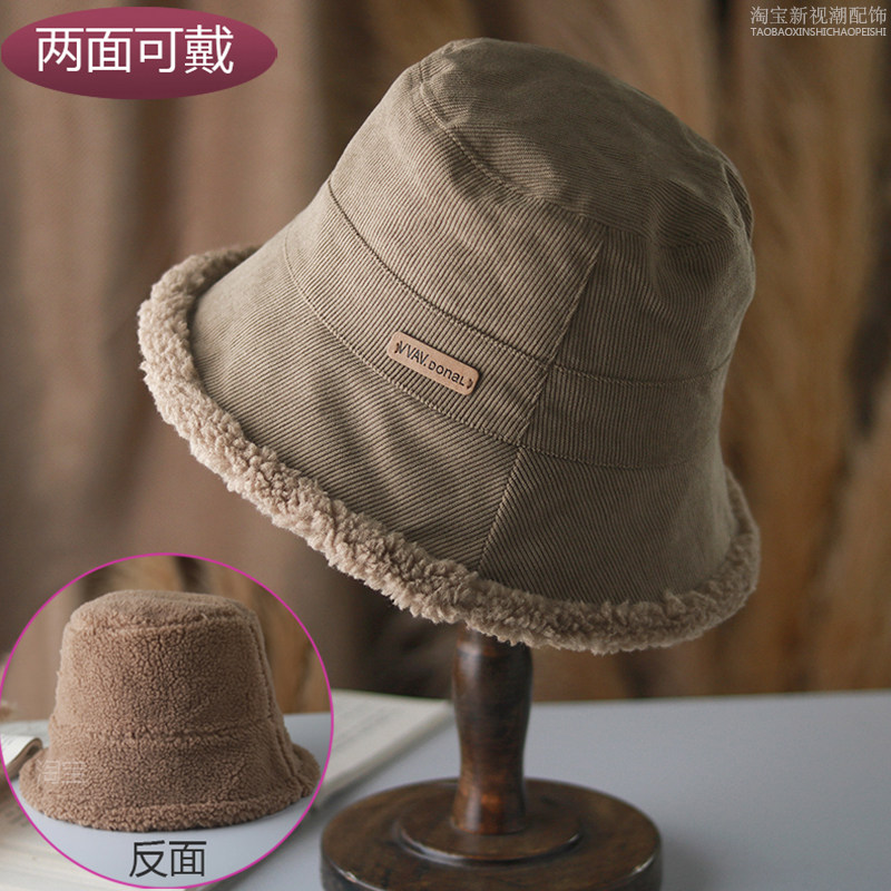 复古日系灯芯绒渔夫帽女秋冬韩版百搭潮流盆帽两面可戴抗寒保暖帽,服饰配件/皮带/帽子/围巾,帽子,淘宝优惠券,粉丝福利购,淘宝优惠卷