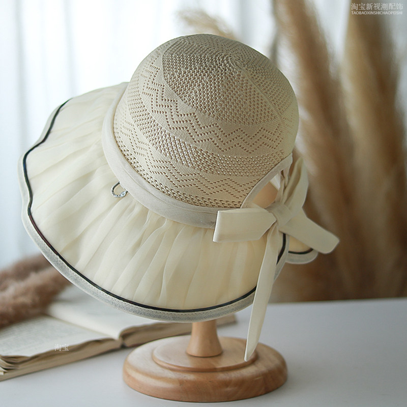 防晒帽子女夏季新款优雅女士透气遮阳帽防紫外线优雅气质太阳帽