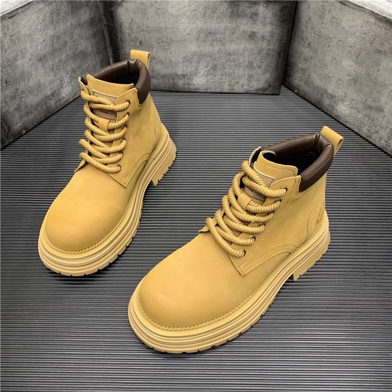 潮牌英伦真皮马丁靴男秋冬加绒高帮厚底美式工装靴户外登山大黄靴,流行男鞋,马丁靴,淘宝优惠券,粉丝福利购,淘宝优惠卷