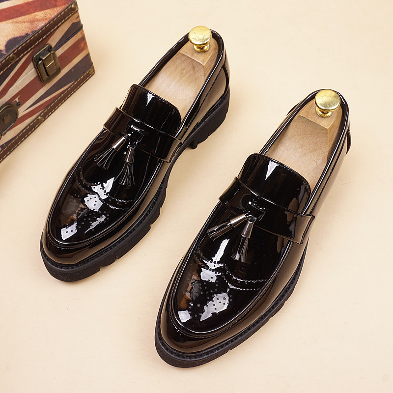 潮牌英伦尖头皮鞋男2025夏季透气真皮商务休闲乐福鞋内增高豆豆鞋