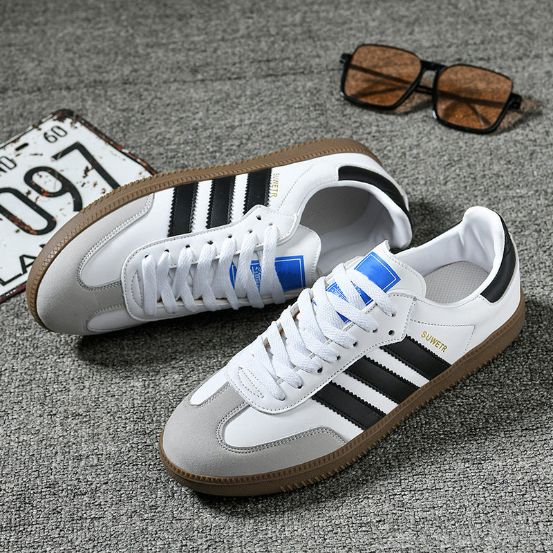 潮牌高级感休闲德训鞋男2025秋冬新款百搭真皮平底三道杠运动板鞋