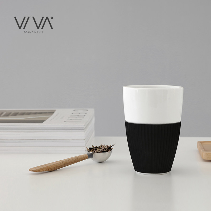 丹麦VIVA 时刻系列陶瓷带杯套茶杯北欧简约茶杯泡茶杯大号350ml
