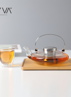 丹麦VIVA 北欧耐高温叶型玻璃茶壶家用耐热小茶壶泡茶壶过滤加厚