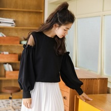 网纱拼接长袖女上衣秋冬宽松卫衣1