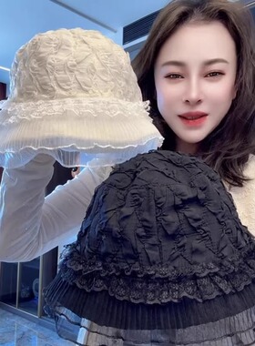 薄款透气蕾丝褶皱水桶帽时尚百搭