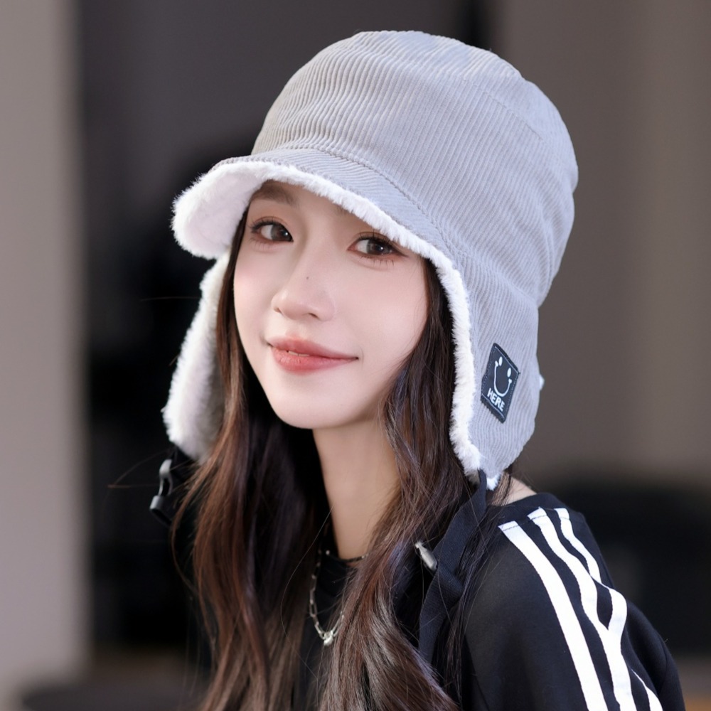 笑脸灯芯绒雷锋帽加绒保暖防寒