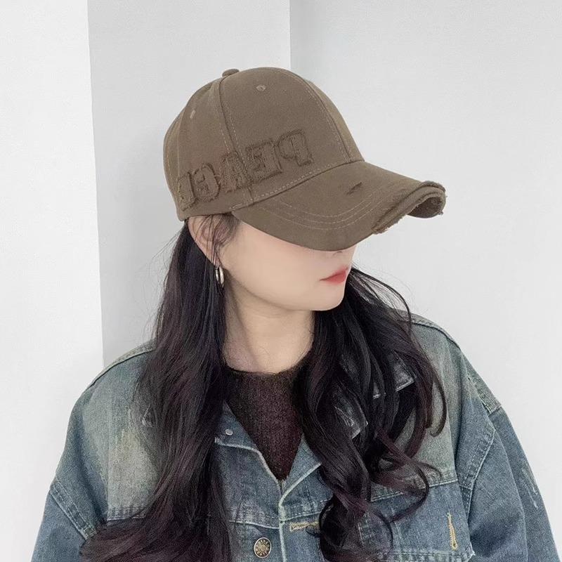 破洞战损风棒球帽加宽帽檐显脸小