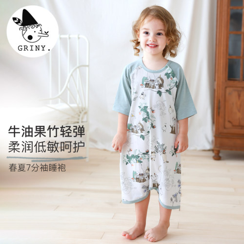 格里尼竹纤维七分袖睡袍