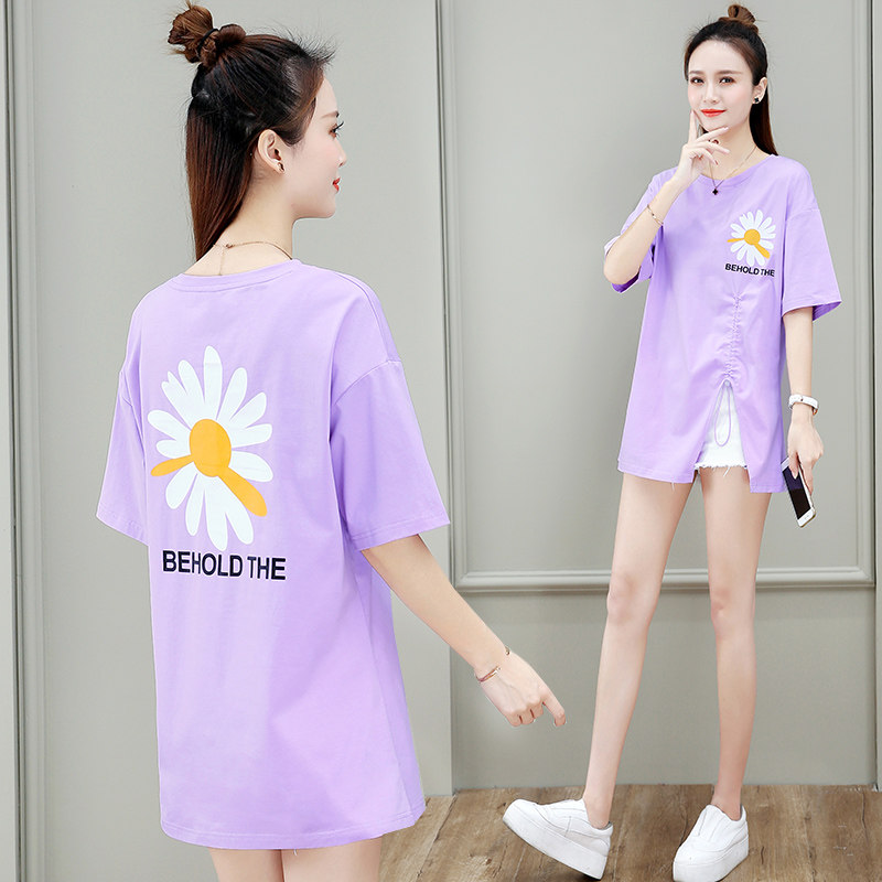 以纯时尚潮流T恤女2020夏装新款百搭学生中长款半袖上衣薄款体恤